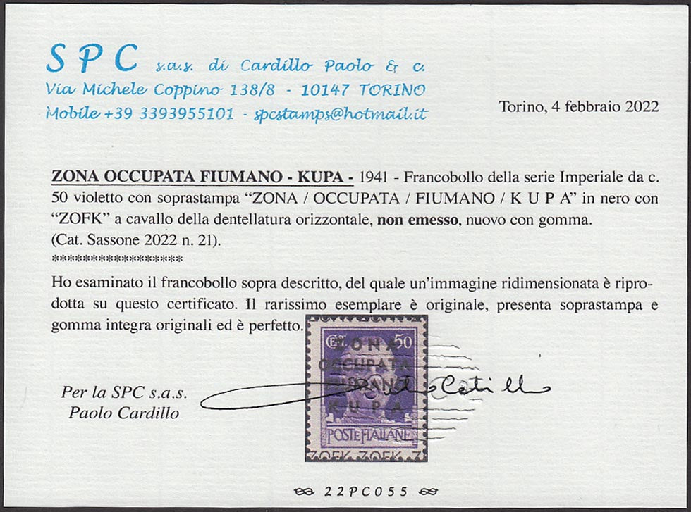PP807 - 1941 - Imperial c. 50 violet overprinted "ZONA / OCCUPIED / FIUMANO / KUPA" new undamaged rubber (21)