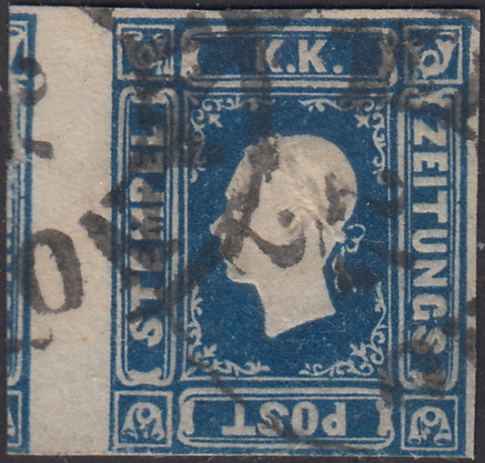 1858 - Lombardo Veneto, francobolli per giornali II emissione effigie del I tipo (s. 1,05) azzurro usato (8)