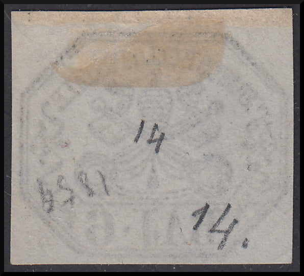 Stato Pontificio I emissione 6 baj lilla grigio carta a macchina nuovo senza gomma (7A)