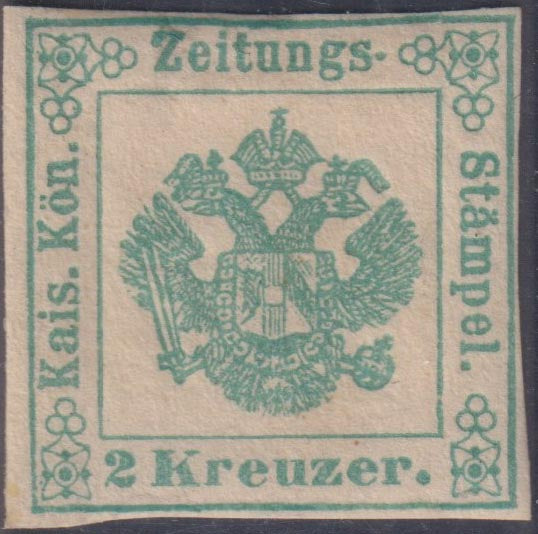 IL SEGNATASSE PER GIORNALI DA 2 Kreuzer verde.