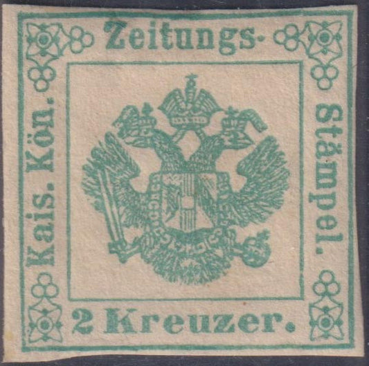 IL SEGNATASSE PER GIORNALI DA 2 Kreuzer verde.