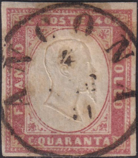 IV emissione del Regno di Sardegna - il c. 40 rosso.