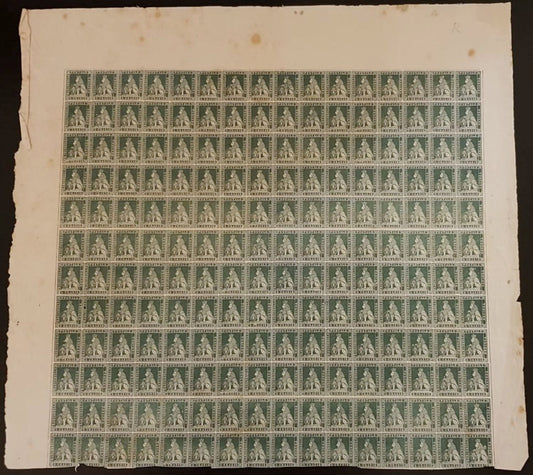 202 - 1852 - Grand Duchy of Tuscany, large part of proof sheet with three complete margins of the 2 crazie light blue stamp (P5)