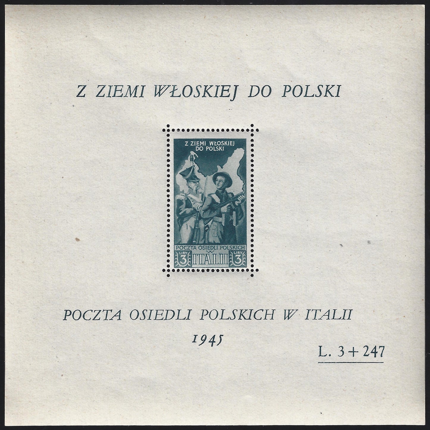 F0-216 - 1946 - Corpo Polacco, francobolli di Soccorso di Guerra n. 27/29 stampati in foglietti di mm. 120 x 120 nuovi gomma integra (2/4).