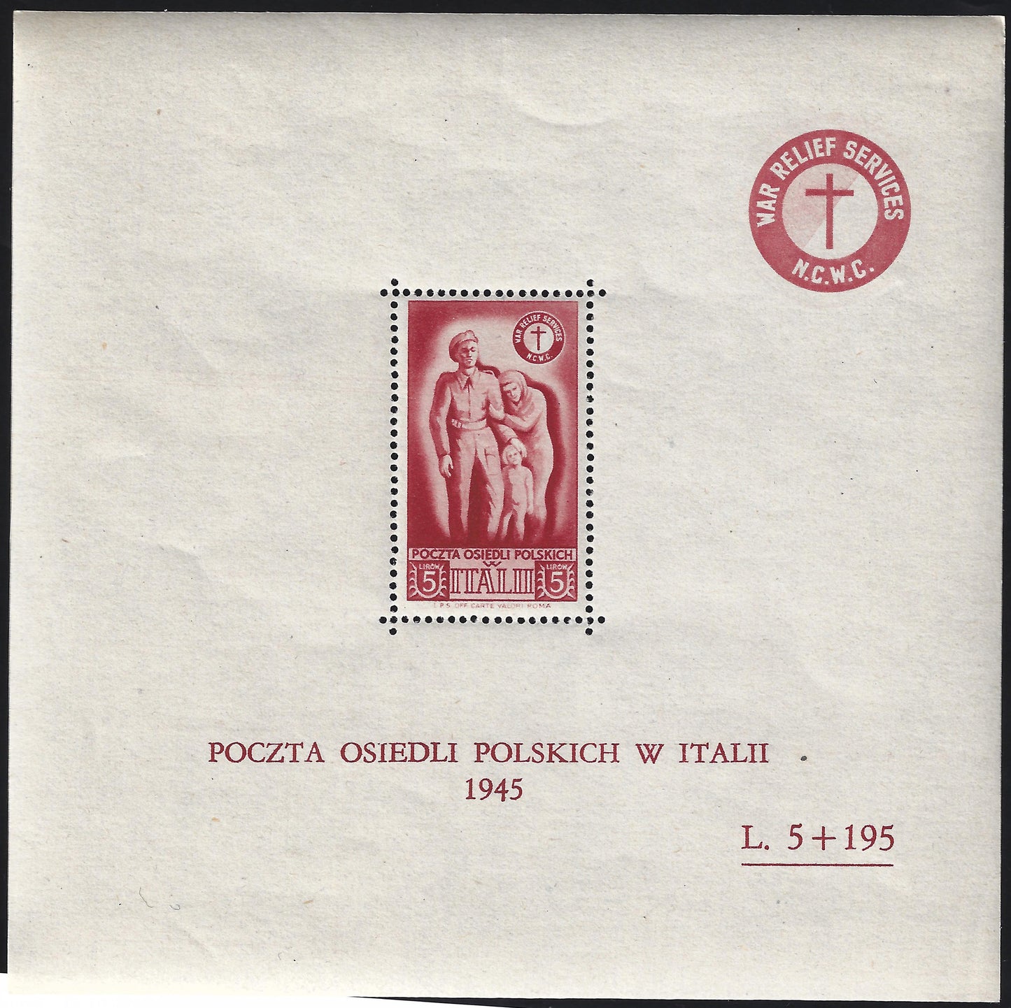 F0-216 - 1946 - Corpo Polacco, francobolli di Soccorso di Guerra n. 27/29 stampati in foglietti di mm. 120 x 120 nuovi gomma integra (2/4).