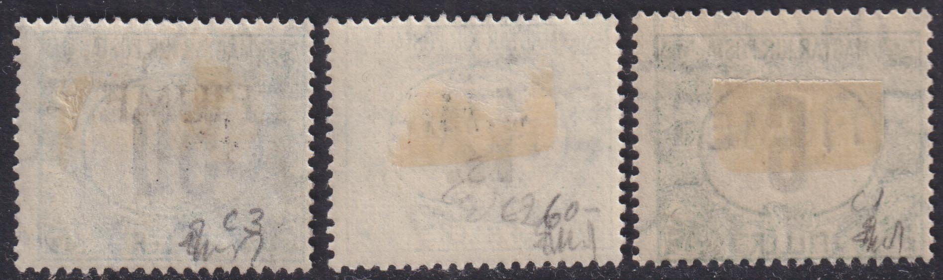 El288 - 1918 - Hungarian tax stamps, complete set of three new black and green "C" type watermark stamps with original rubber (C1/C3)