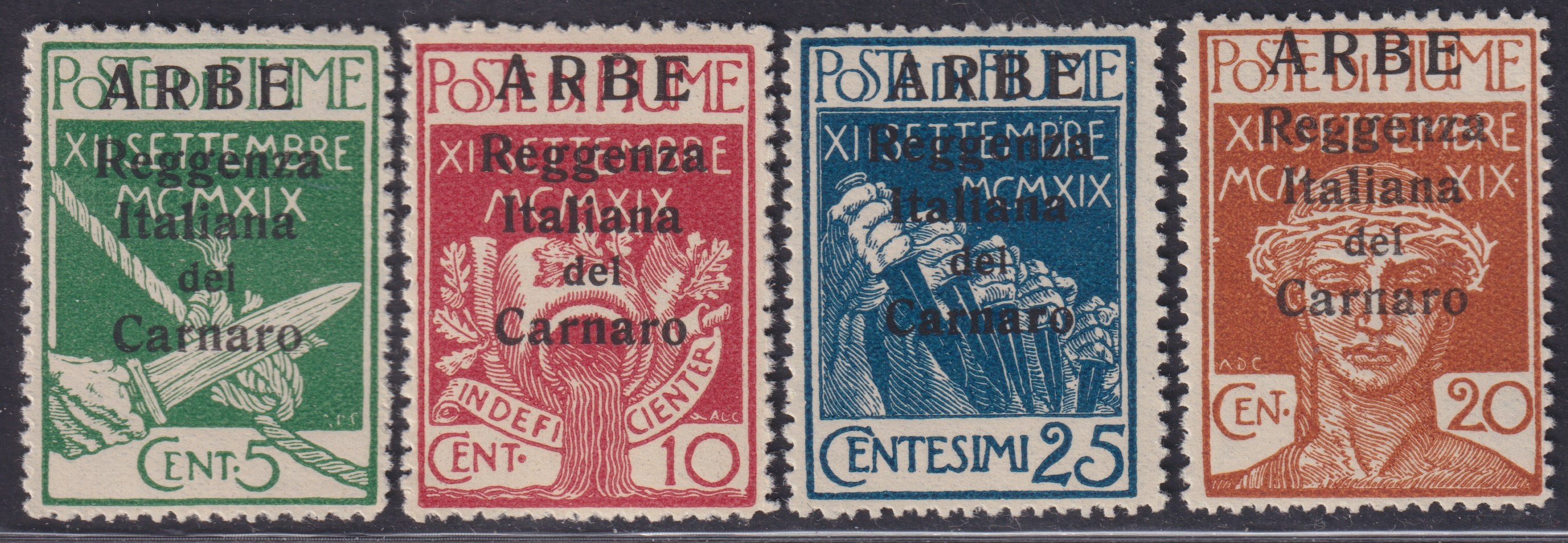 E1_291 - Legionari di Fiume soprastampati ARBE in caratteri grandi, serie completa di quattro valori nuovi con gomma integra (1/4)