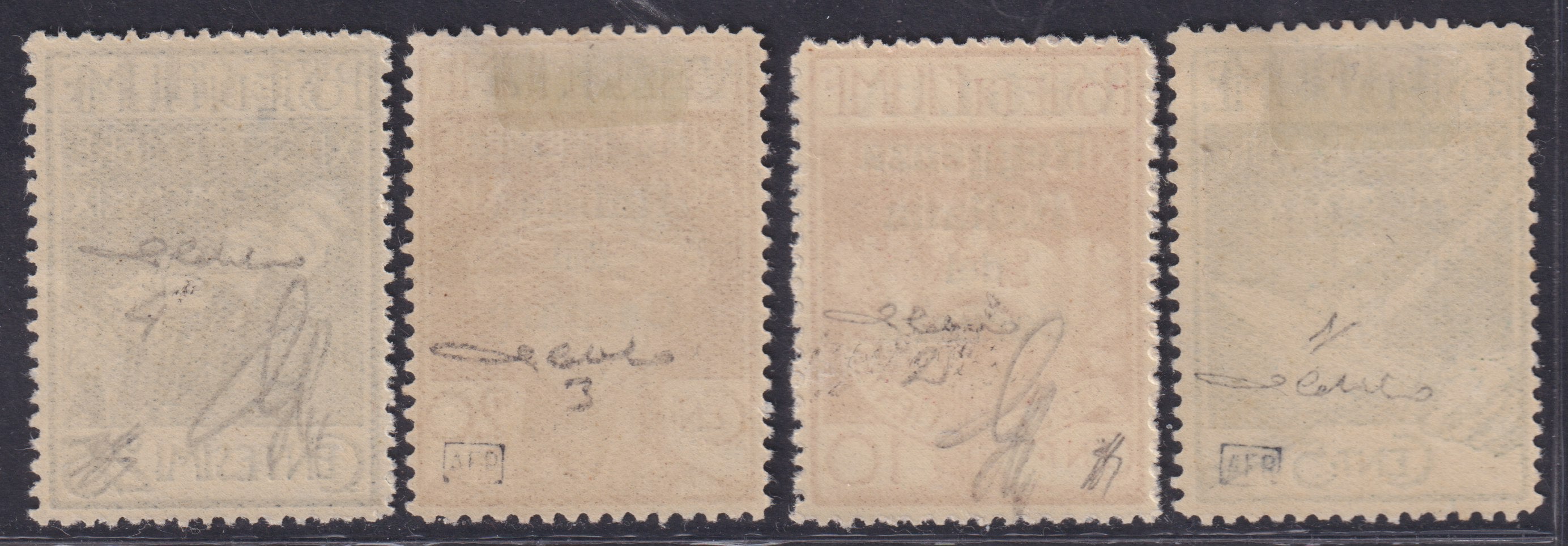 E1_295 - Legionari di Fiume soprastampati V E G L I A in caratteri grandi, serie completa di quattro valori nuovi con gomma originale (1/4)