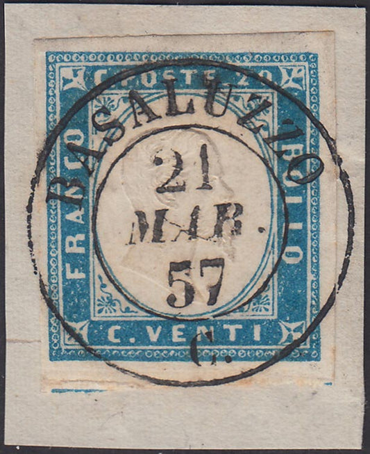 1851, 1st issue 1st lithographic transfer, c. 20 light blue (2) new with original tyre.