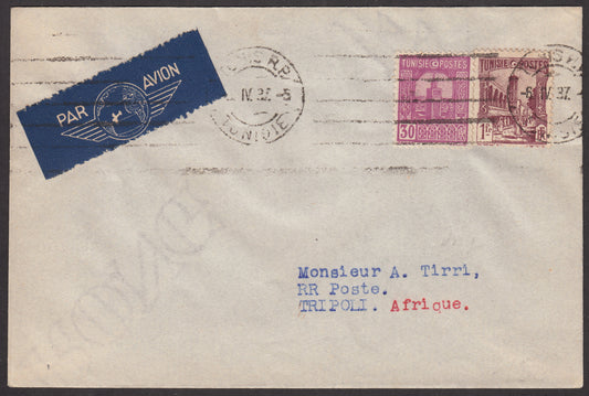 1926 - 1st air postal service Turin - Trieste 1/4/26 with Franciscan c. 60 carmine + P.Aerea c. 60 gray (195 + A3) 