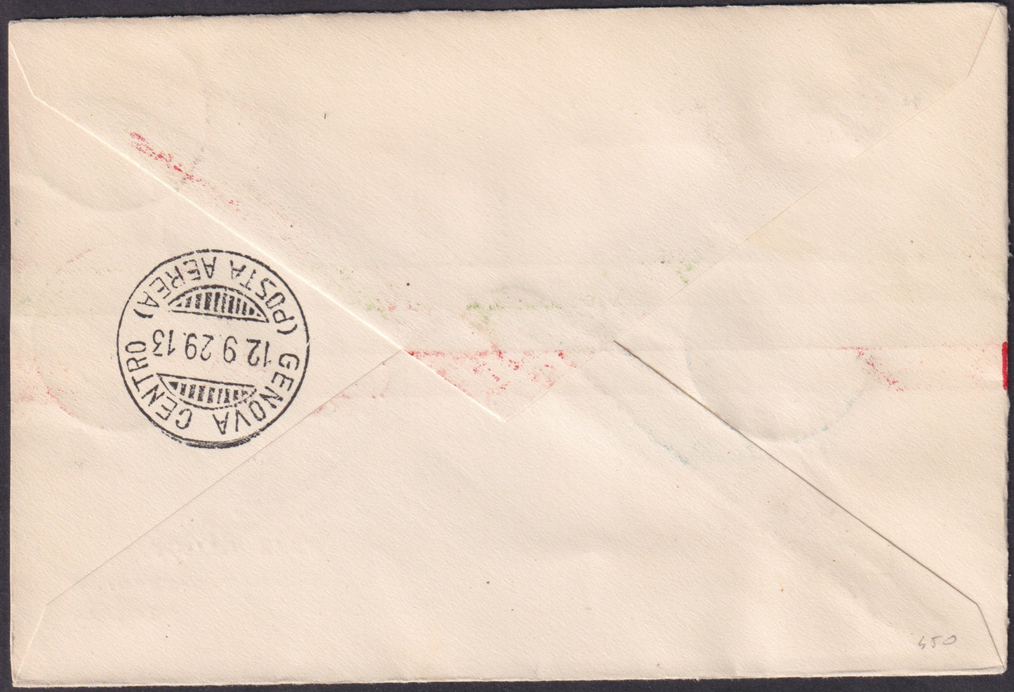 PA19 - 1929 - 1° servizio Areo-Postale Città del Vaticano - Genova 11/9/29 con conciliazione c. 25 azzurro e celeste coppia + c. 80 carminio