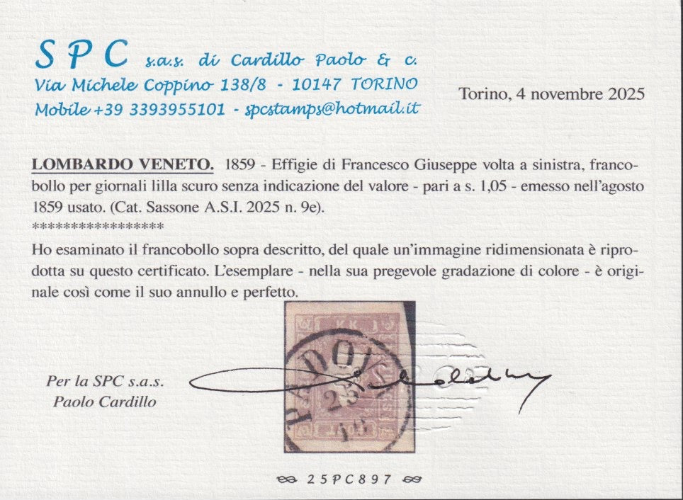 1859 - 1 brown olive grain II table paper of Naples new with original gum (4b) 