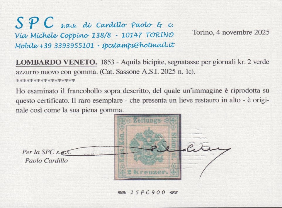 Asta 2 - Lotto n. 23 - Lombardo Veneto - Segnatasse per Giornali