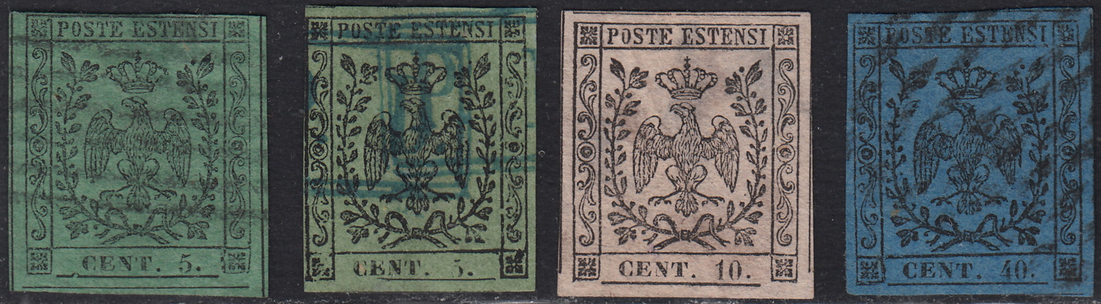 PV60_448 - 1852 - Aquila Estense, emissione con punto dopo la cifra, serie di quattro valori (senza la lira) usata (7/10)