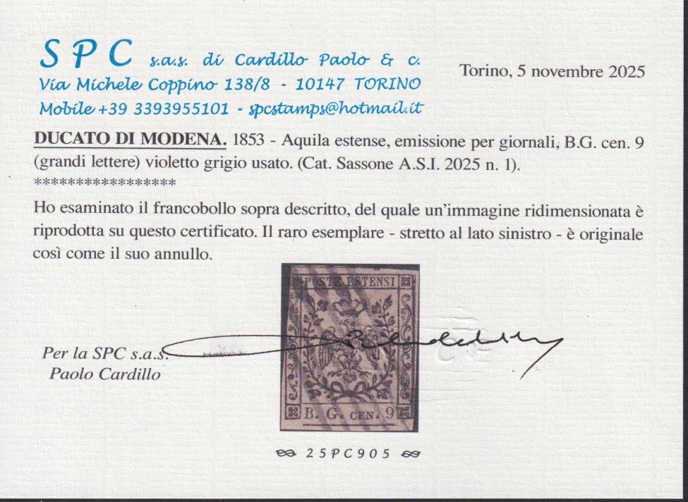 1859 - 1 brown olive grain II table paper of Naples new with original gum (4b) 