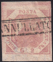 PV60_510 - 1858 - Stemma delle due Sicilie, 2 grana rosa lillaceo II tavola usato (6a)