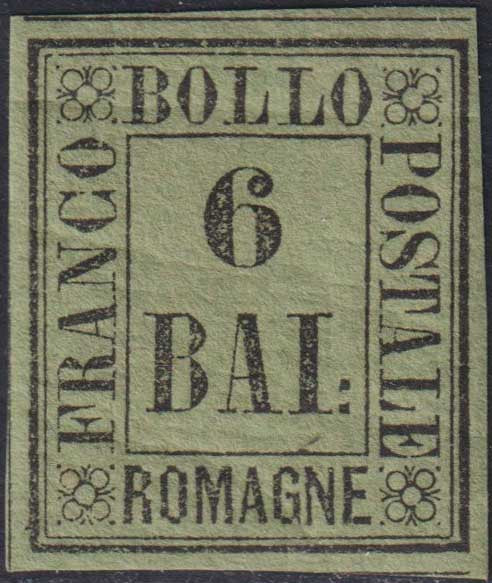 A2_82 - Governo Provvisorio delle Romagne 6 baj verde giallo nuovo con gomma originale (7)