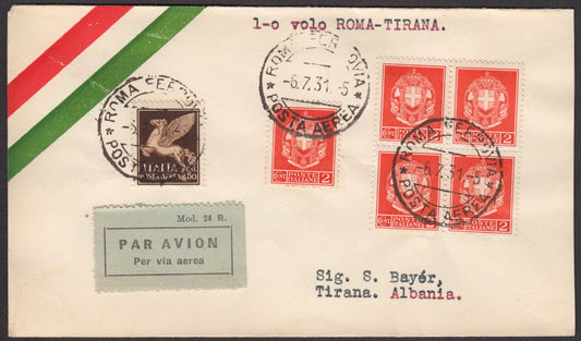 PA368 - 1931 -  1° volo Roma - Tirana 6/7/31 - Sassone n. 251