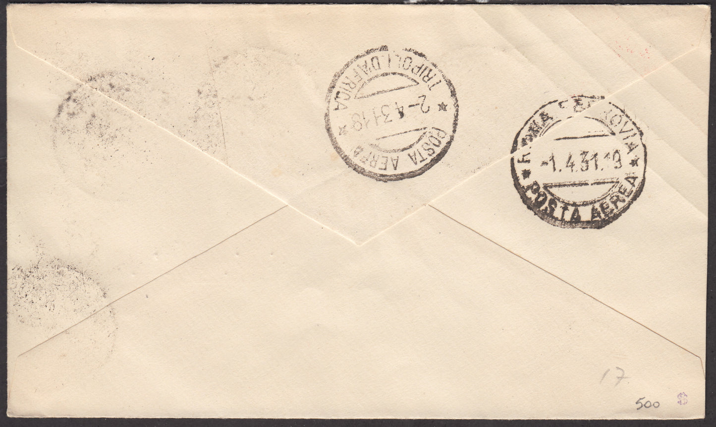 1926 - 1st air postal service Turin - Trieste 1/4/26 with Franciscan c. 60 carmine + P.Aerea c. 60 gray (195 + A3) 