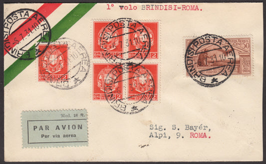 PA354 - 1931 - 1° volo Brindisi  Roma 6/7/31 - Sassone n. 252a