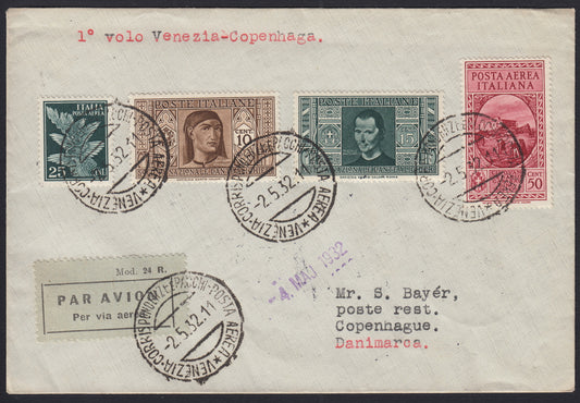 PA553 - 1932 - 1° volo Venezia - Copenaghen 2/5/32 - Sassone n. 290a