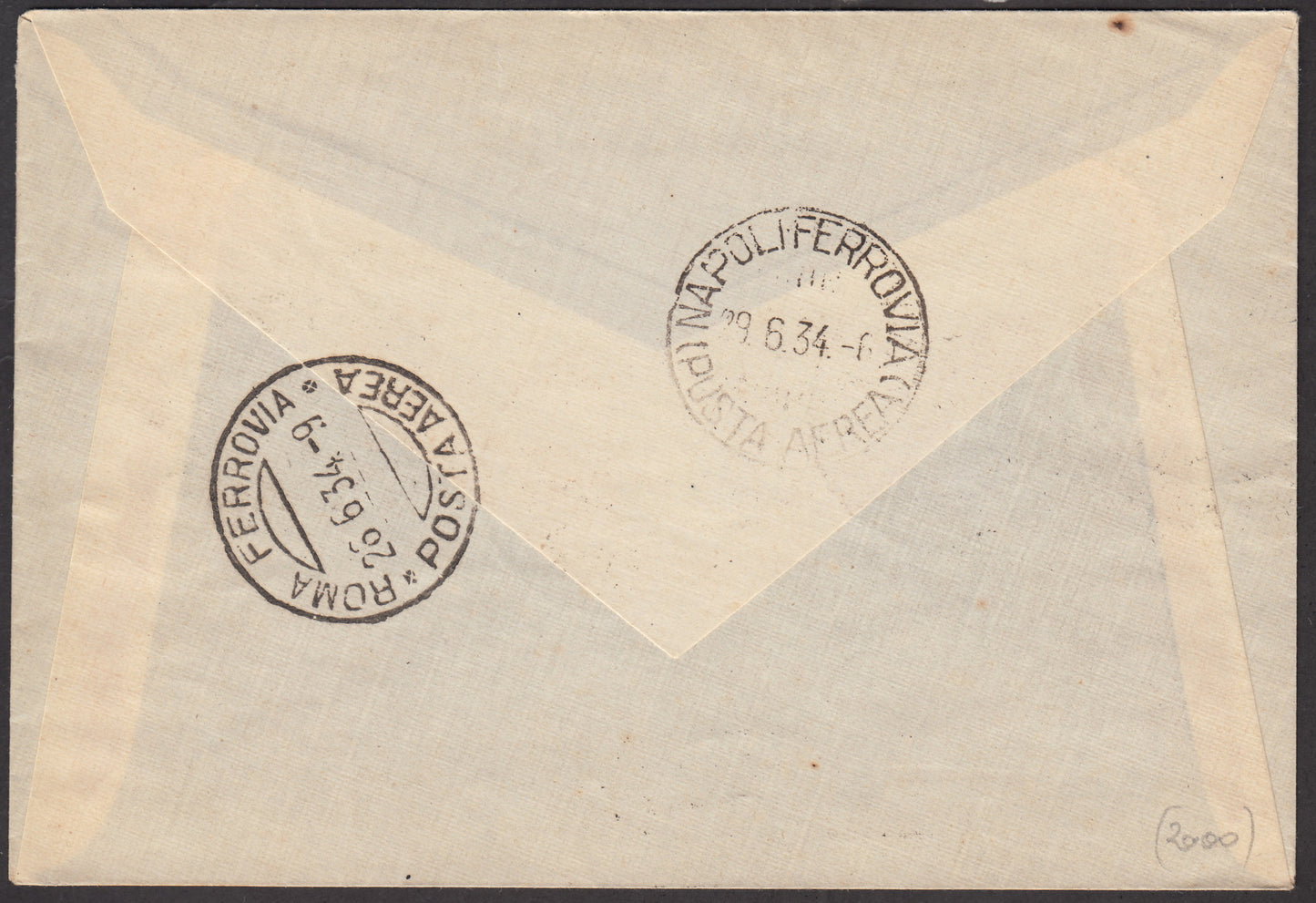 1926 - 1st air postal service Turin - Trieste 1/4/26 with Franciscan c. 60 carmine + P.Aerea c. 60 gray (195 + A3) 