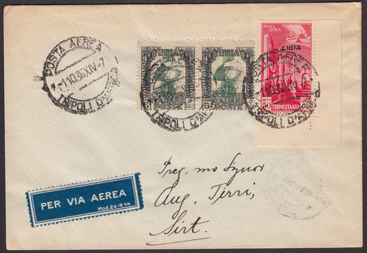 1926 - 1st air postal service Turin - Trieste 1/4/26 with Franciscan c. 60 carmine + P.Aerea c. 60 gray (195 + A3) 