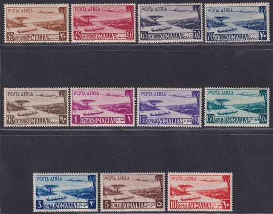 AFIS1 - SOMALIA AFIS - 1950/51 - Air Mail, complete set of 11 new stamps with intact original rubber. (1/11)