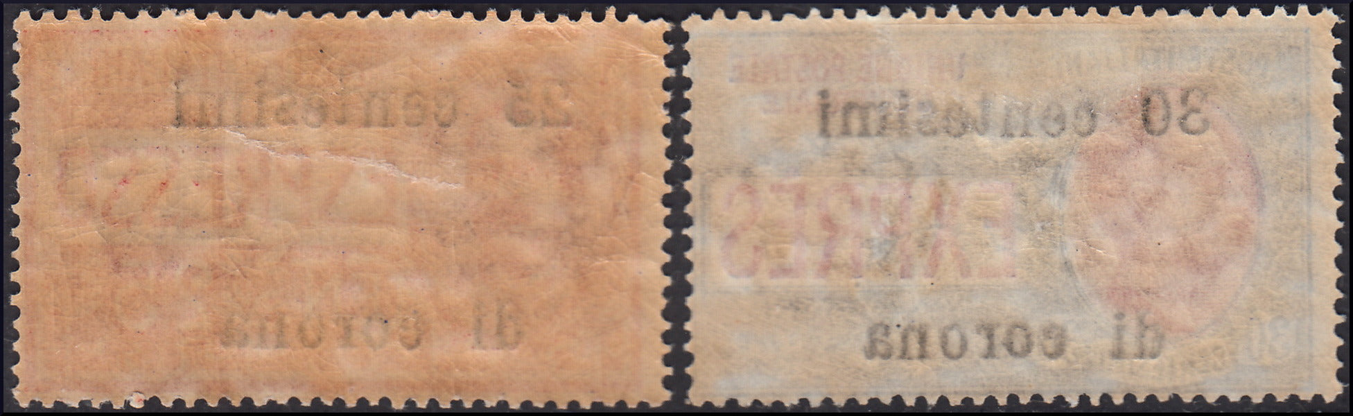 AO16 - 1919 - Espressi di Regno soprastampati con valori in centesimi di corona, serie di due valori nuovi con gomma originale (1, 2)