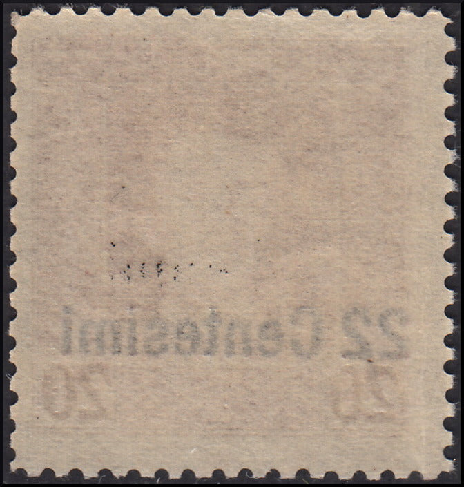A07 - 1918 - Austrian occupation of Friuli and Veneto, overprinted Austrian stamps, c.22 out of 20 brown perforation 11 1/2 instead of 12 1/2, new with intact gum (9aa) 