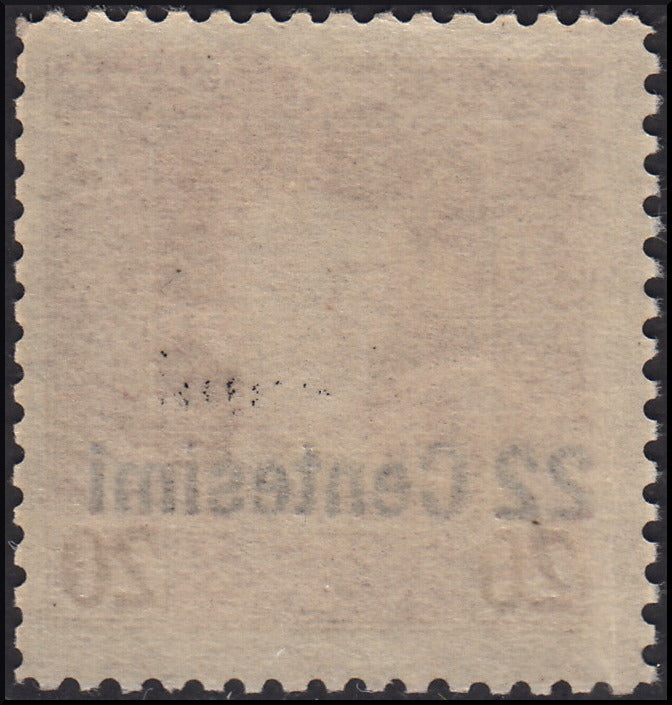 1918 -  Occupazione Austriaca del Friuli e del Veneto, francobolli di Austria soprastampati, c.22 su 20 bruno dentellatura 11 1/2 invece che 12 1/2, nuovo con gomma integra (9aa)