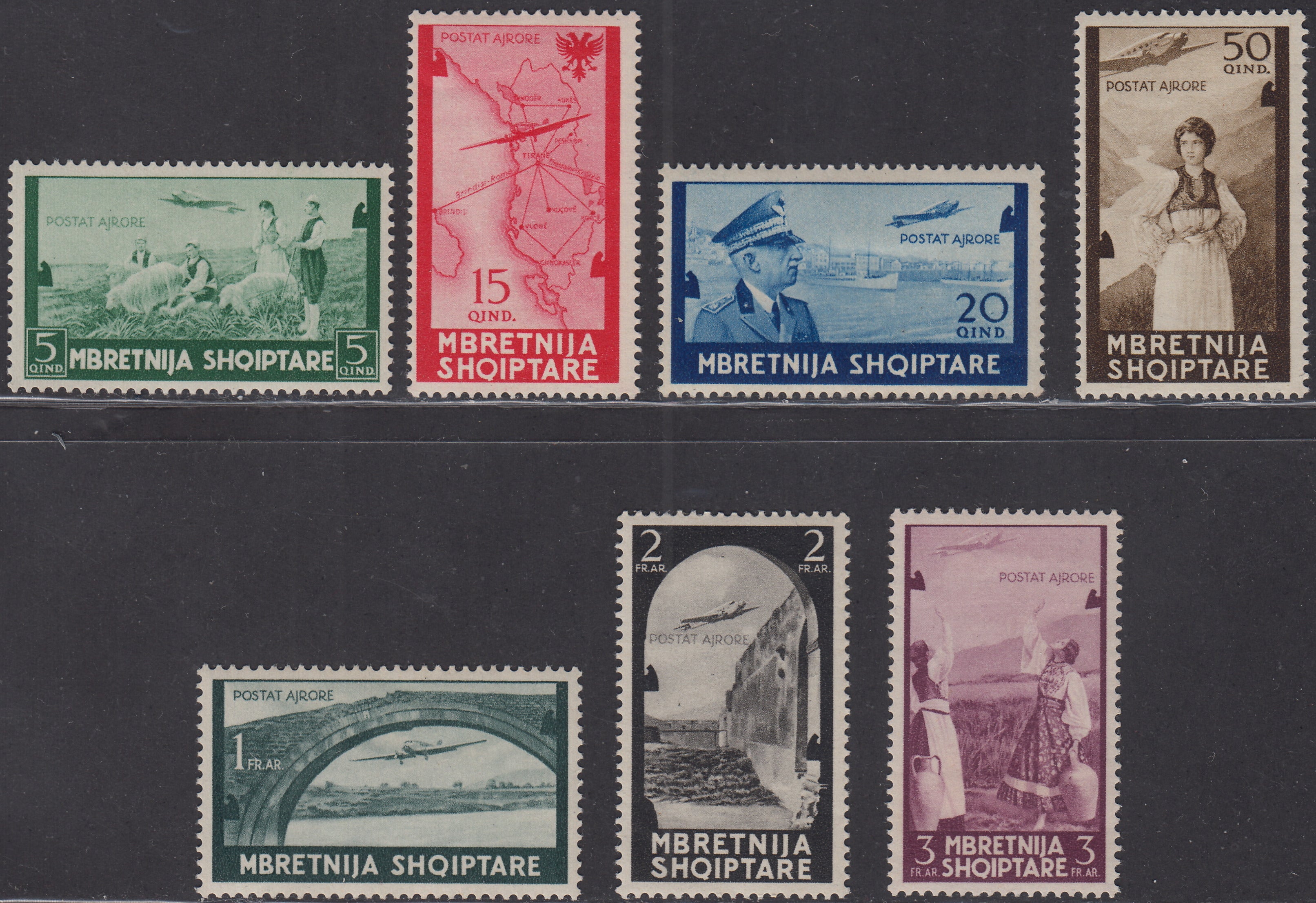 Alb39 - 1940 -  Posta Aerea, serie ordinaria, sette valori nuovi con gomma originale (A5/11)