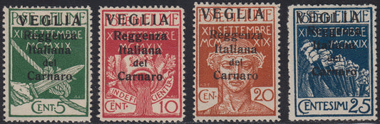 ARBE4 - Legionaries of Fiume overprinted VEGLIA in large characters, complete set of four new stamps with original rubber (1/4).