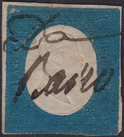 BA21_124 - 1854 - III emissione c. 20 celeste usato con grafico DA BAIRO unico noto, punti R3 (8a)