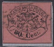 BA23-16 - 1867 - Stato Pontificio II emissione c. 80 rosa lillaceo vivo usato su piccolo frammento (20a).