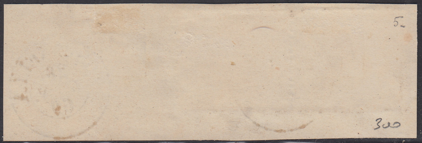 BA23-19 - 1868 - Stato Pontificio III emissione c. 5 azzurro chiaro coppia orizzontale su frammento usato Toscanella 26/1/69 (25)