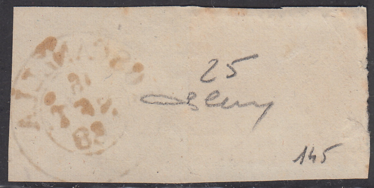 BA23-20 - 1868 - Papal States III issue, c. 5 light blue used on fragment with Toscanella cancellation (25)