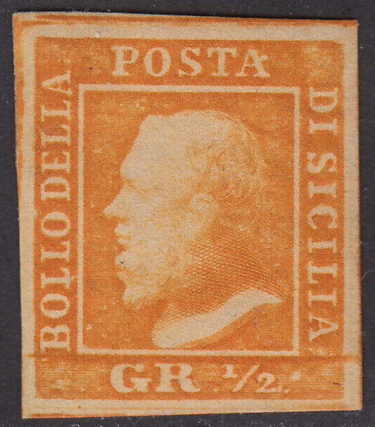 1859 - 1/2 Grana arancio I tavola carta di Palermo nuovo con gomma originale (1)