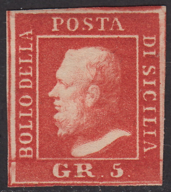 1859 - 5 grana vermiglio II tavola carta di Palermo nuovo con gomma originale (11)