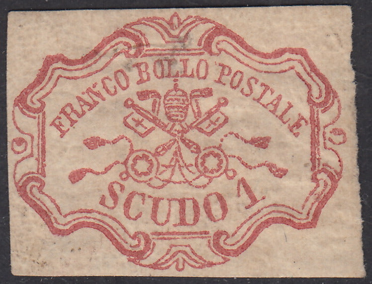 1852  - Stato Pontificio I emissione 1 scudo carminio nuovo con gomma (11)