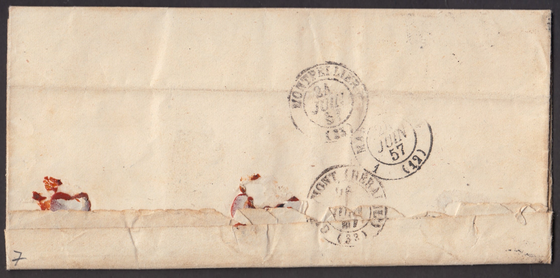 BA23-67 - 1857 - Lettera in Porto Assegnato da c. 60 spedita il 20/6/57 da Roma per Clermont Therault (Francia).