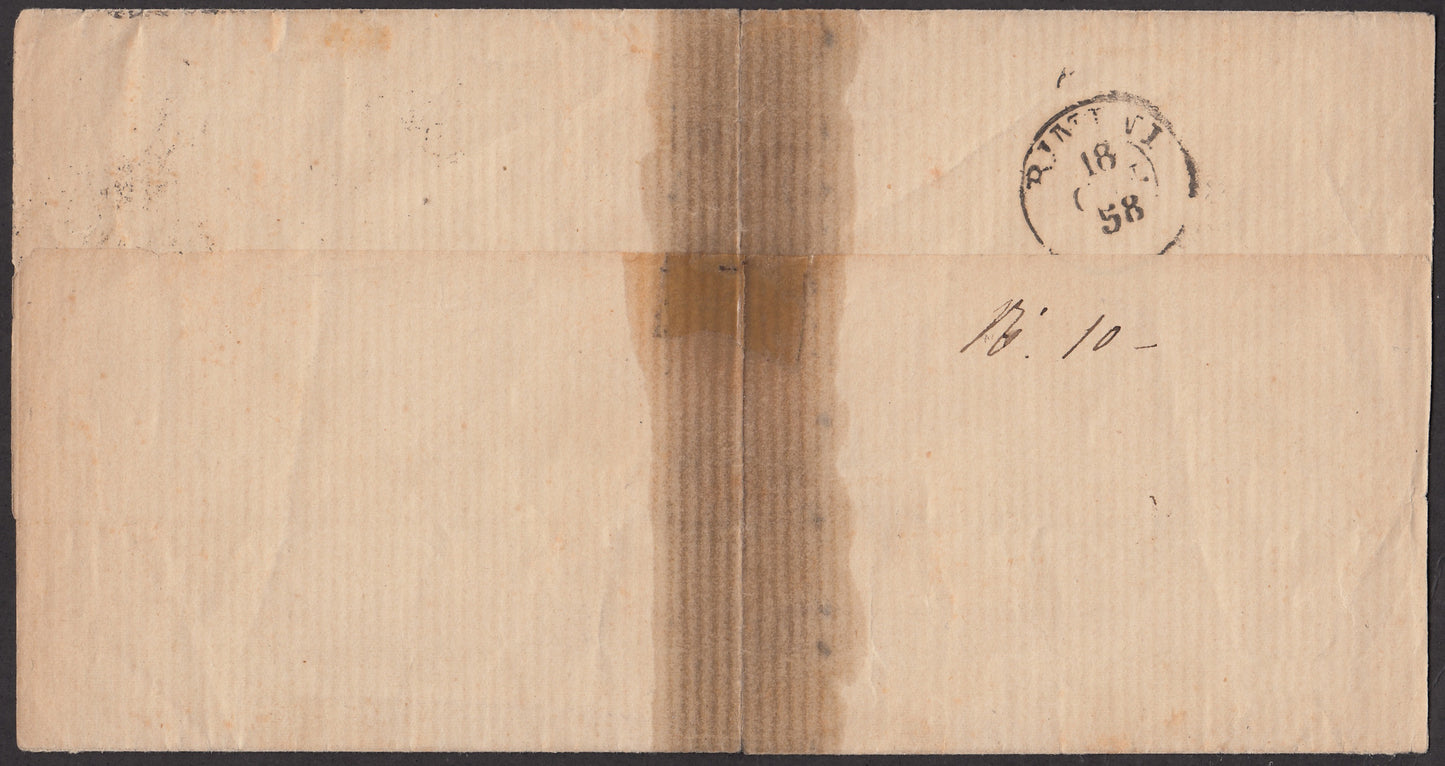 BA23-152 1856 - Letter sent from Forlì to Pesaro 13/8/56 franked with 4 light brown baj (5).