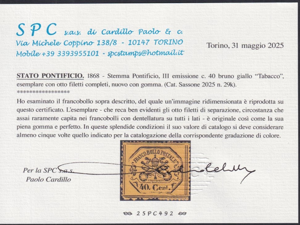 1859 - 1 brown olive grain II table paper of Naples new with original gum (4b) 