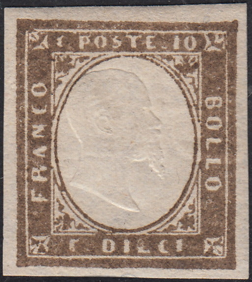 BA25_222 - 1861 - IV emissione c. 10 bruno grigio olivastro I tavola nuovo con gomma (14Cg)