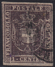 PPP449 - 1851 Leone di Marzocco, 2 light blue crazie on gray paper and crown watermark, used (5d)