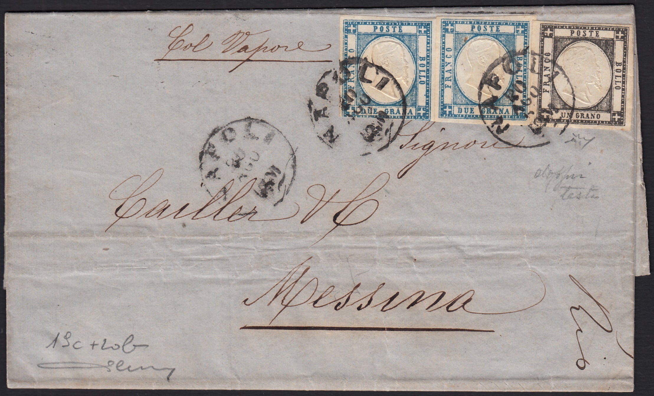 1861 - 1 black grain, copy with triple effigy, new with original rubber (19 AD). Cardillo certificate.