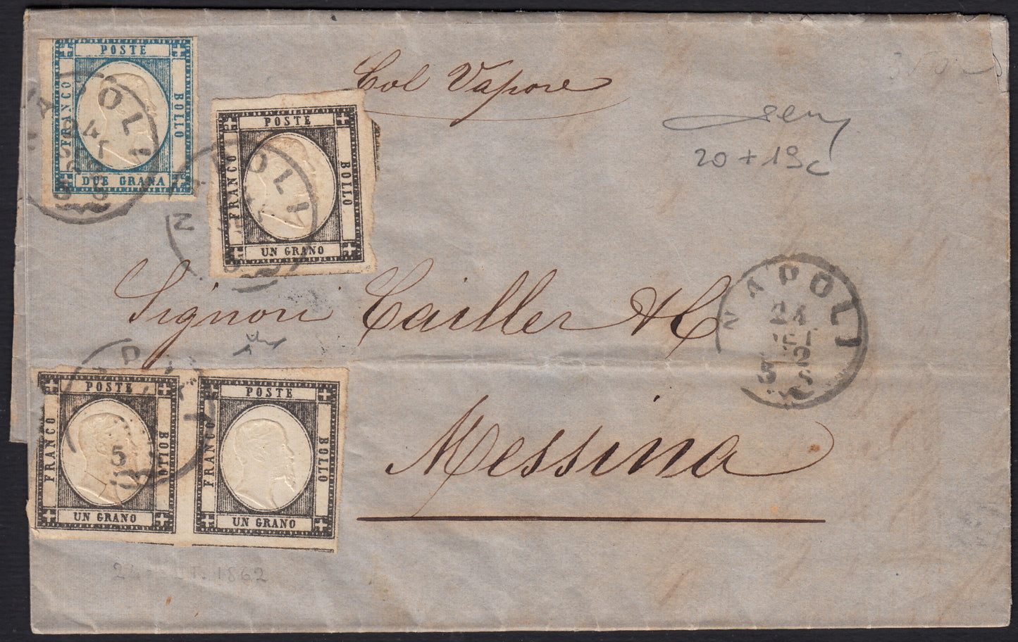 1861 - 1 black grain, copy with triple effigy, new with original rubber (19 AD). Cardillo certificate.