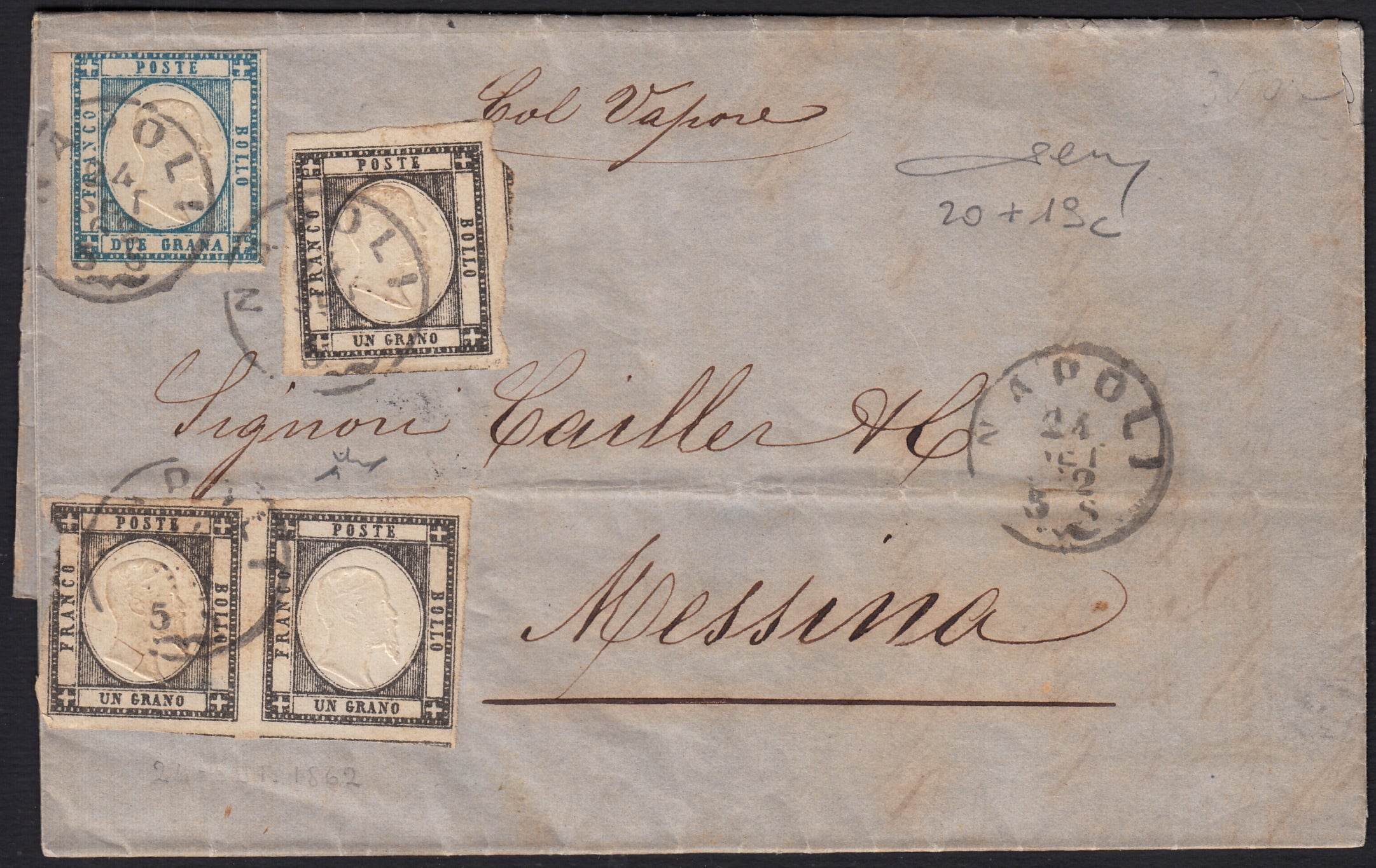 1861 - 1 black grain, copy with triple effigy, new with original rubber (19 AD). Cardillo certificate.