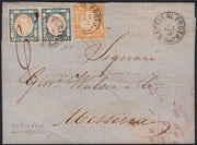 BA25_276 - Lettera spedita da Napoli al Porto per Messina 1/9/62 affrancata con gr.2 azzurro due esemplari + gr.10 bistro arancio (20b + 22d))