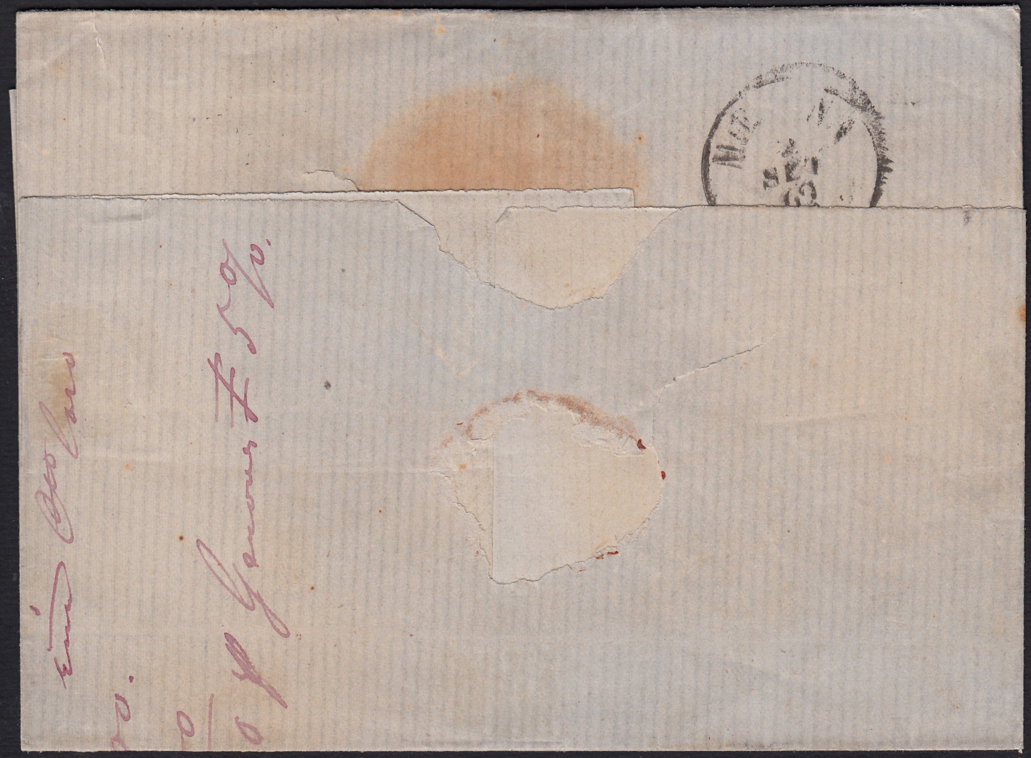 BA25_276 - Lettera spedita da Napoli al Porto per Messina 1/9/62 affrancata con gr.2 azzurro due esemplari + gr.10 bistro arancio (20b + 22d))